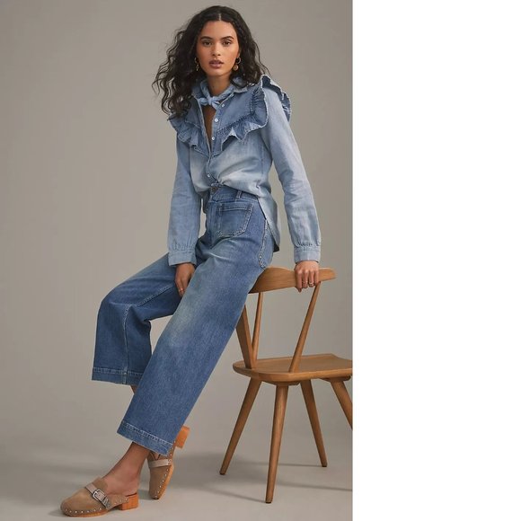 Anthropologie The Skipper Cropped Wide-Leg Jeans size 31 new with tag nwt blue - Picture 5 of 8